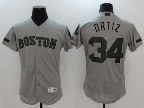 Red Sox #34 David Ortiz Grey Flexbase Authentic Collection Memorial Day Stitched MLB Jersey